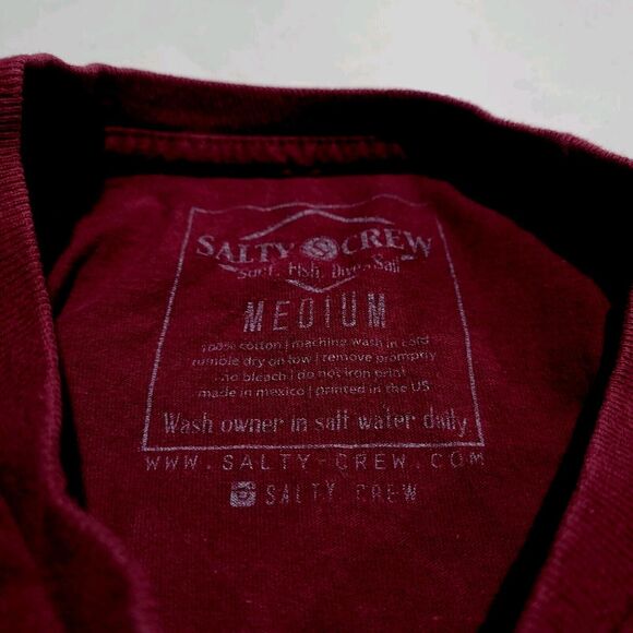 SALTY CREW Chasing Tail RISK TAKERS Classic Burgundy Red Fishing T-shirt M - Picture 7 of 9